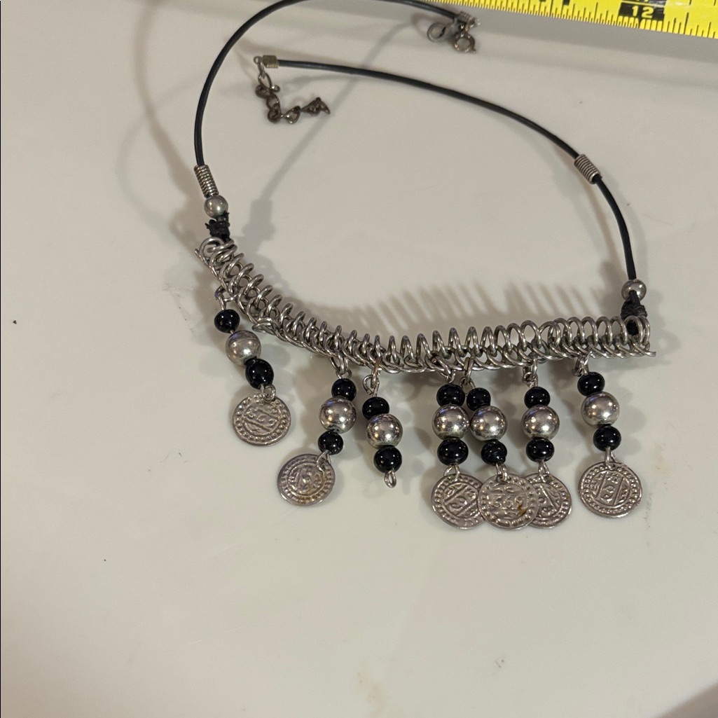 Chic Silver And Black Coin Necklace Missing 1 Beads And 2 Charm 28$
